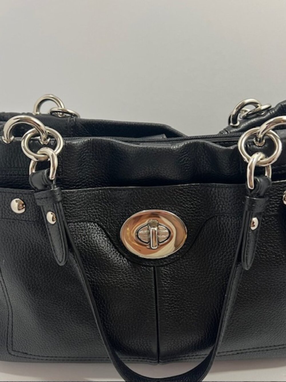 Coach Peyton Penelope Pebble Leather Turn Lock CarryAll Satchel Bag F16531 Black - Picture 4 of 16